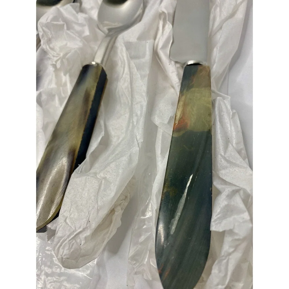 Pottery Barn Horn Flatware 2008-2009 Genuine Horn 5 Piece Place Setting Read #3